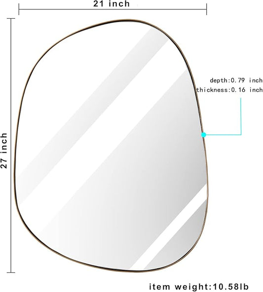 Asymmetrical Mirror for Wall Decor 21"*27", Modern Brass Framed Wall Mirror for Living Room Bathroom Bedroom Entryway ELE-STOU-0065G