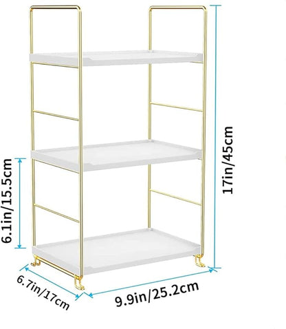 3-Tier Kitchen Spice Rack, Freestanding Stackable Organizer Shelf, Bathroom Countertop Storage Shelf, Cosmetic Organizer Holder, Square Standing Rack (Golden)