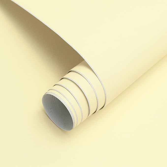 HeloHo Solid Light Yellow Wallpaper Matte Textured Peel and Stick Wallpaper 118"X15.7" Self Adhesive Removable Wall Paper Waterproof Contact Paper for Living Room Bedroom Decor