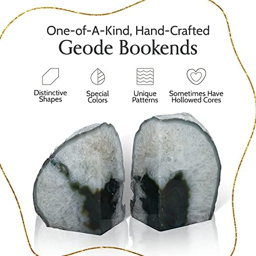 Nature's Decorations Green Agate Bookends – A+ Grade Geode Heavy Duty Decorative Stone Crystal for Shelves & Bookcases, Natural Polished Bookshelf Decor, 1 Pair 4-6Lbs