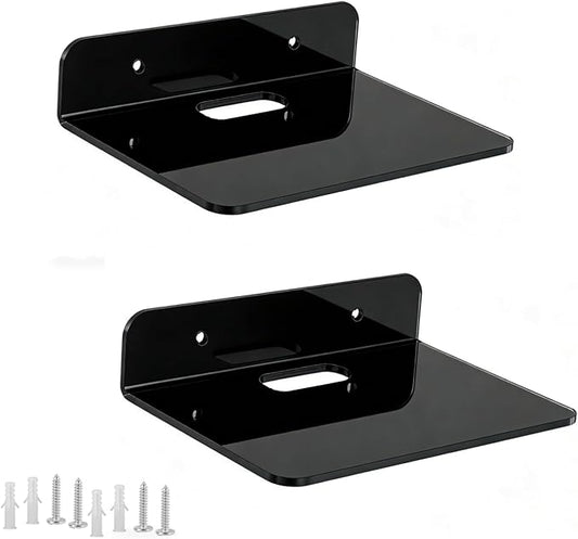 Small Floating Shelves Acrylic Wall Shelf 2 Pack Hanging Shelves for Bedroom, Gaming Room, Living Room, Bathroom, Office with Cable Clips (Black)