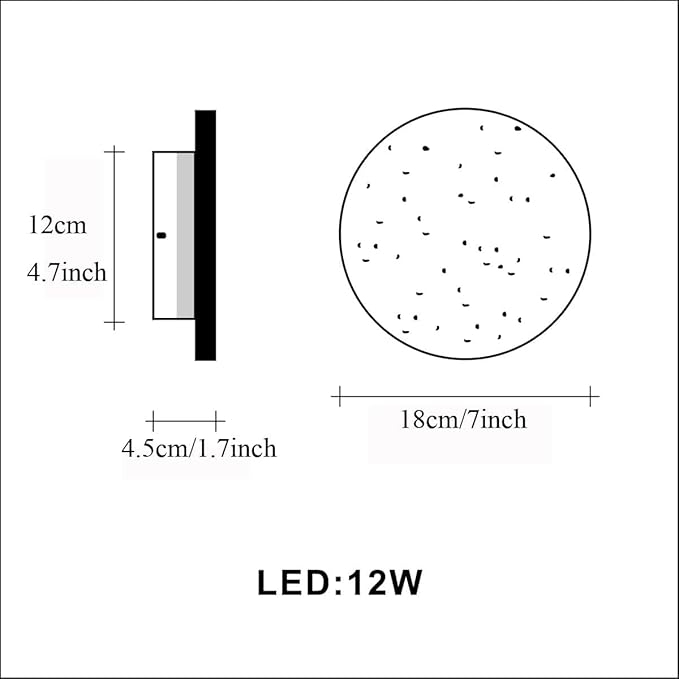 Black Wall Sconce Indoor,Hallway Sconces Wall Lighting Round,Led Cement Wall Lamp Hardwired,Minimalist Wall Mount Light Flat Design,Modern Sconces Lighting for Bedroom,Living Room,12w 3000k,Warm White