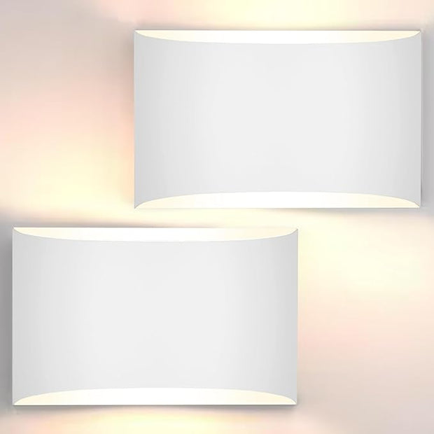 FOLKSMATE Modern LED Wall Sconces Set of 2, 3000K Warm White Up and Down Mount Light, White Large Interior Wall Lights Hardwired Lamp for Indoor Living Room Bedroom Hallway Basement Stairway