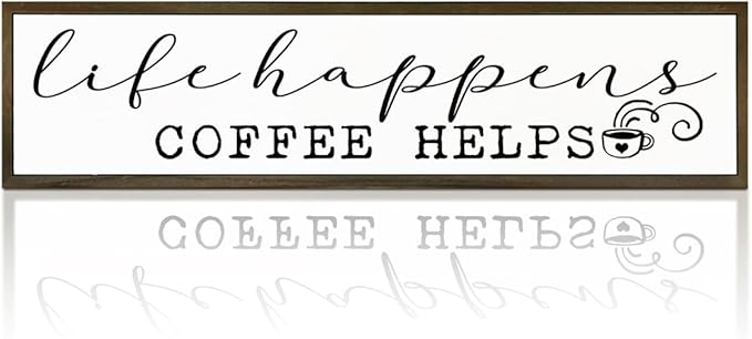 Coffee Wooden Box Sign, Country Farmhouse Decor for Home Kitchen, Coffee Station Wall Decors, Desktop Decor, Coffees Addict Gift, Life Happens Coffee Helps Sign, 17.8x4x1.2 inches