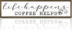 Coffee Wooden Box Sign, Country Farmhouse Decor for Home Kitchen, Coffee Station Wall Decors, Desktop Decor, Coffees Addict Gift, Life Happens Coffee Helps Sign, 17.8x4x1.2 inches