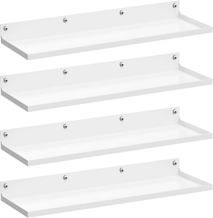 PEKGRIL 4 Pack Metal Floating Shelves, 17x6 Inch Large Wall Mounted Shelf for Storage, White Kids Bookshelf, Display Ledge Shelves with Lip for Bathroom, Bedroom, Living Room, Bathroom, Kitchen