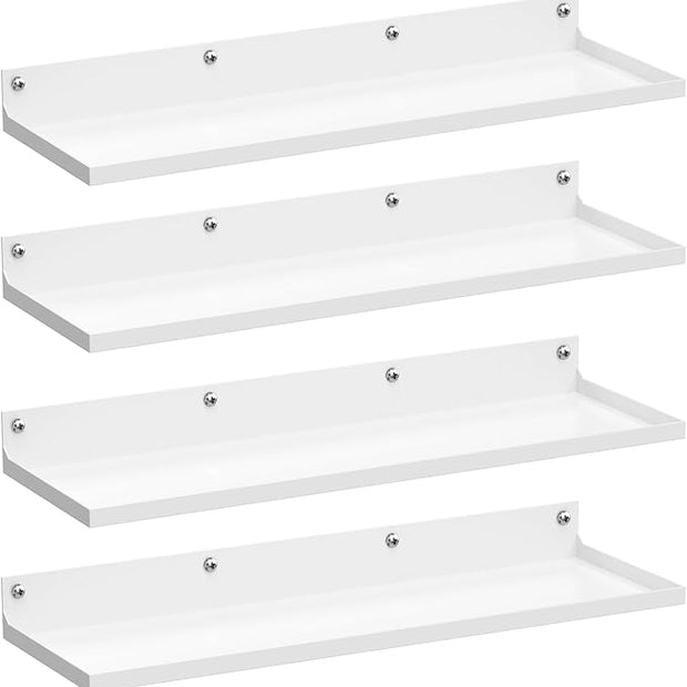 PEKGRIL 4 Pack Metal Floating Shelves, 17x6 Inch Large Wall Mounted Shelf for Storage, White Kids Bookshelf, Display Ledge Shelves with Lip for Bathroom, Bedroom, Living Room, Bathroom, Kitchen