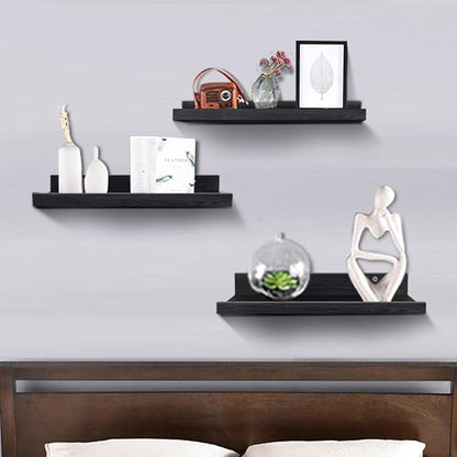 Lavezee 24 Inch Black Wall Mounted Floating Shelves Set of 3, Picture Shelving Ledge for Kitchen, Living Room, Bedroom, Office