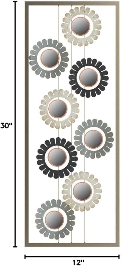 All American Collection New Modern Chic Aluminum/Metal Wall Decor Frame 12"x30" (Hollow Flowers Mirrors)