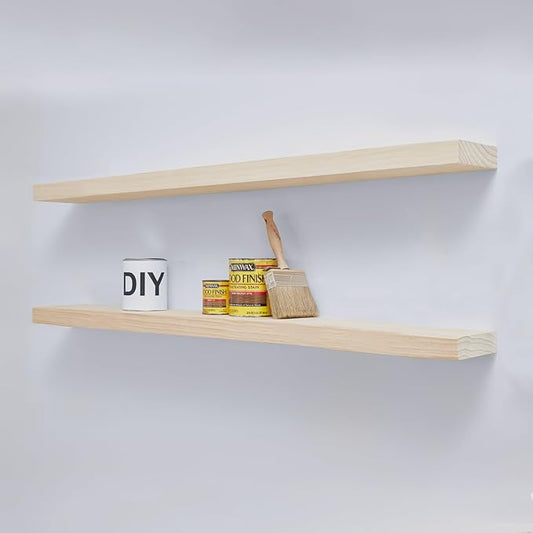 Homeforia 60 inch Wood Floating Shelf, High End Solid Natural Long Wood Shelf for Wall 60 inches, Unfinished Wooden 60inch Large Floating Shelves, Heavy Duty Bracket, 60 X 6.5 X 1.75 in, Set of 2