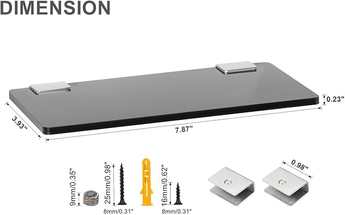 iobiotio Small Floating Shelves, Black Decoration Display Floating Shelves for Wall, Acrylic Show Room Exhibition Shelf, 8x4 inch, 2 Pcs
