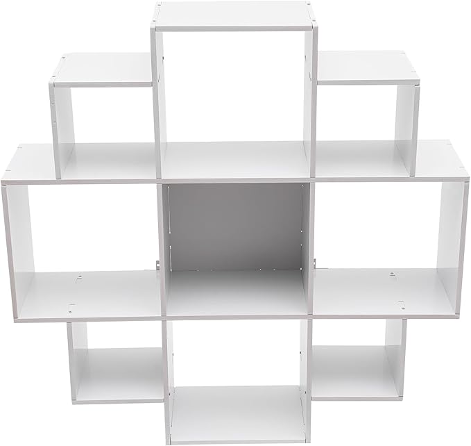 Wall Mounted Book Shelf 3-Tiers 9 Compartment Geometric Bookshelf Decorative Display Open Shelves Floating Shelf Bookcase Holds up to 66.1 lbs (White)