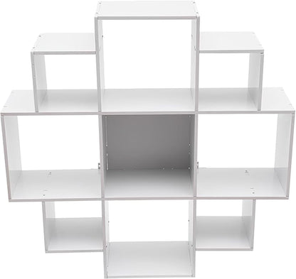Wall Mounted Book Shelf 3-Tiers 9 Compartment Geometric Bookshelf Decorative Display Open Shelves Floating Shelf Bookcase Holds up to 66.1 lbs (White)