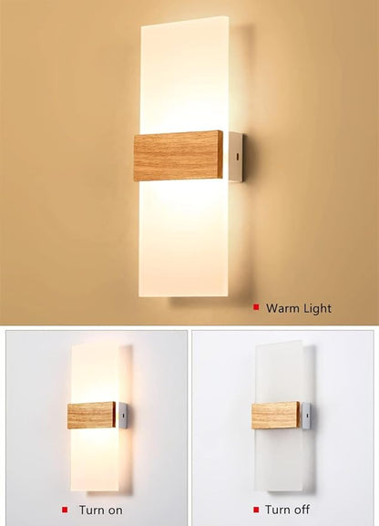 Minimalist Round Disc Wall Sconce LED Wall Light Dimmable Lighting Fixture Farmhouse Wood Wall Light Rectangle Modern Nordic Hallway Wall Mounted Lamp for Living Room Bedroom Stairway Porch