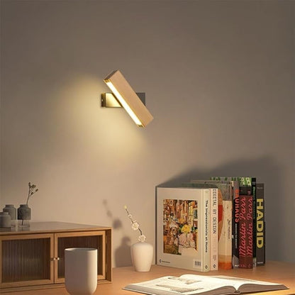 Modern Indoor LED Wall Sconce Wooden Minimalist Interior Small Wall Lights 1 Pack Hardwired 360° Rotatable Wall Mount Light for Living Room Bedroom Hallway Corridor(White light,Small)