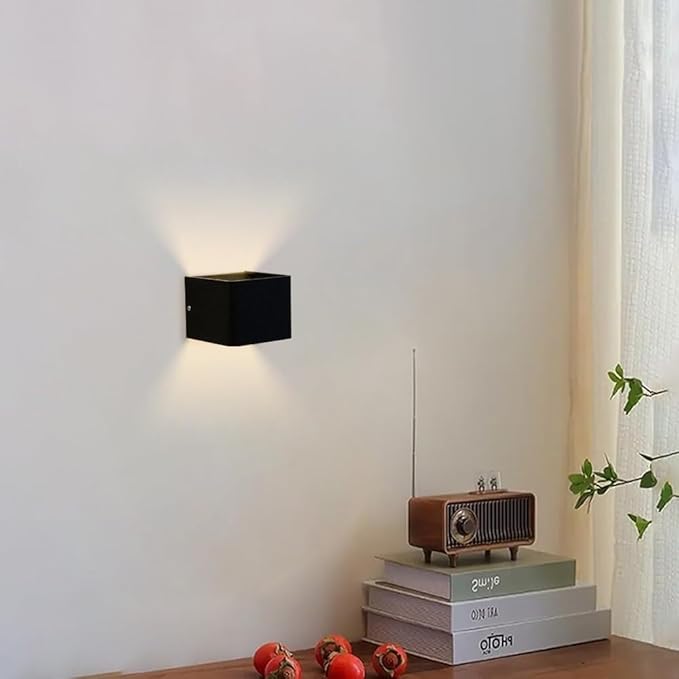 Modern Wall Light Small 7W LED 3000K Warm Light Fixtures Indoor Up Down Wall Wash Lamp Minimalist Wall Sconce Lighting for Living Room Bedroom Hallway Corridor Stairs(Black)