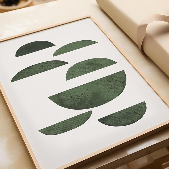 Nationcog Modern Watercolor Green Beige Minimalist Art, Mid-Century Contemporary Wall Decor, Large Abstract Retro Home Accent, Handmade Gift (Unframed) (11x14)