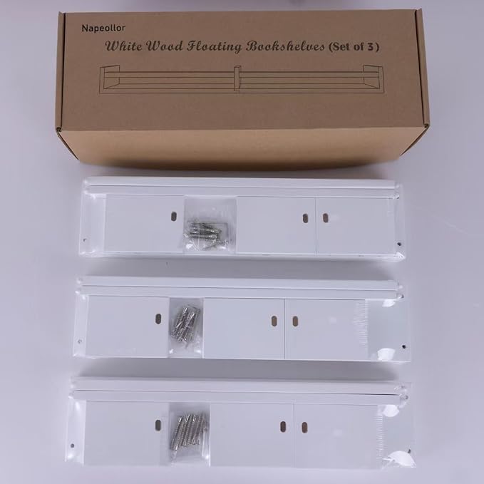 White Nursery Bookshelves,32Inch, Floating Nursery Shelves - Set of 3 - Book Shelf Organizer for Baby Nursery Room Decor, Wall Shelves for Kitchen Spice Rack, Pine