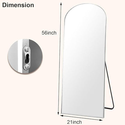 HARRITPURE 56"x21" Arched Full Length Mirror Free Standing Floor Mirrors Leaning Hanging Mounted Mirror Aluminum Frame Modern Home Decor for Living Room Bedroom Cloakroom,Silver