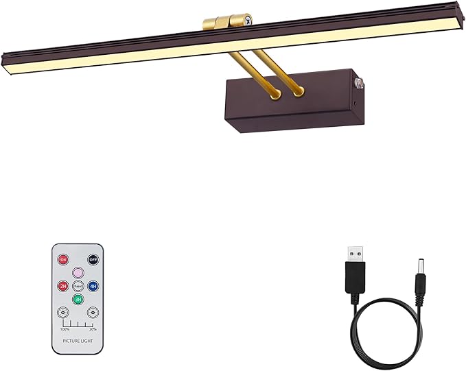 Picture Light,5000mAh Rechargeabl Art Lights for Paintings,Remote 16" Display Accent Lighting with Timer and Dimmable for Wall,Frame,Portrait-Black