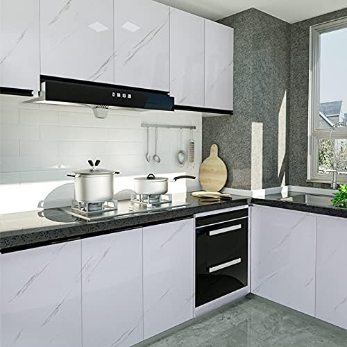 Glossy Marble Paper Granite Gray/White Wallpaper Peel and Stick Wallpaper Self Adhesive Removable Wallpapers 23.6″ ×197″ Waterproof Countertop Paper for Cabinet Countertop Furniture Kitchen Viny Film