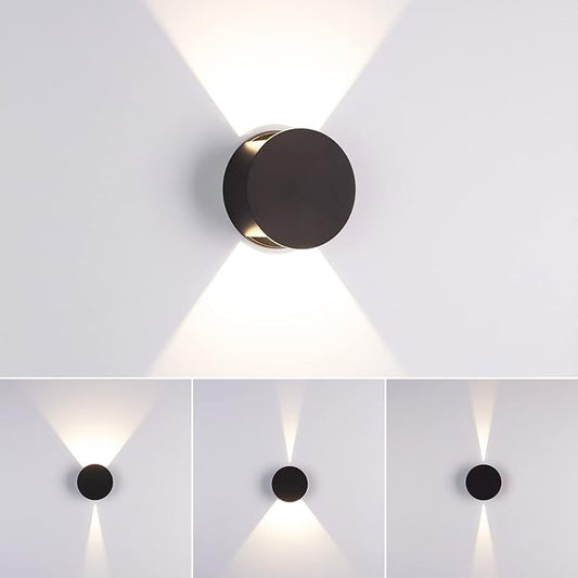 Tubicen Small Wall Sconce Lights Beam-Adjustable Dimmable Movie Theater Décor Sconce Lighting Hardwired Indoor Round Black Accent Wall Lights Up and Down for Living Room Bedroom Hallway Stairway 6W