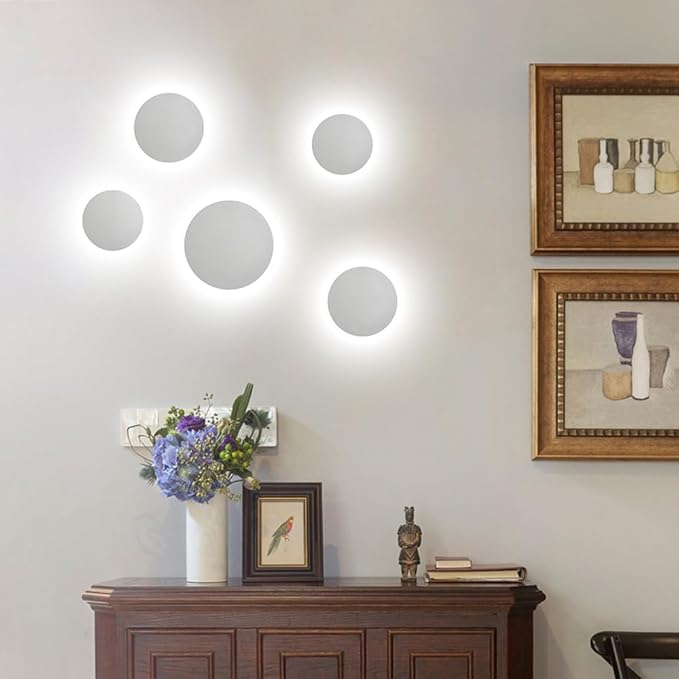 Modern Minimalist Wall Light White Round Disc Wall Sconce Metal Circular Stairwell Lighting LED Sconce for Living Room Bedroom 6000K White Light