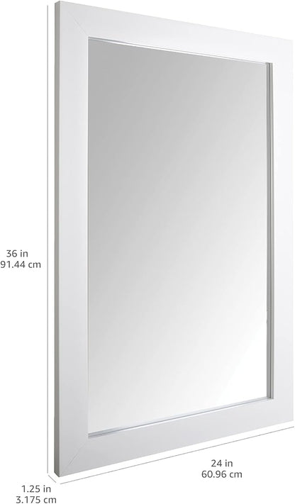 Amazon Basics Rectangular Wall Mount Mirror for Bedroom, Living Room, Entryway, Wide Trim, 24" x 36", White