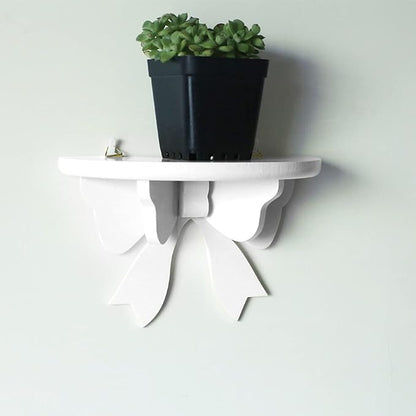 DOITOOL Wooden Floating Shelf Wall Mounted Nordic Style Butterfly Semicircle Storage Shelf for Wall for Bathroom Bedroom Kitchen Living Room (White)