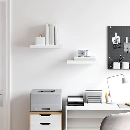 White Honeycomb Floating Wall Shelf Set of 2, Modern MDF and Metal Shelves with Invisible Mounting, 15.7 x 9.1 Inch Display Storage for Decor and Books, Matte Finish, Durable