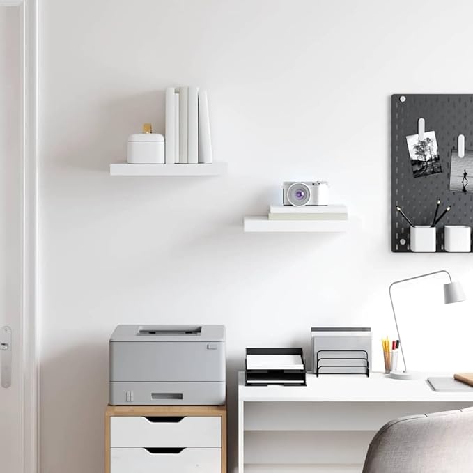 White Honeycomb Floating Wall Shelf Set of 2, Modern MDF and Metal Shelves 15.7 x 9.1 in, Invisible Mounting System for Display and Storage