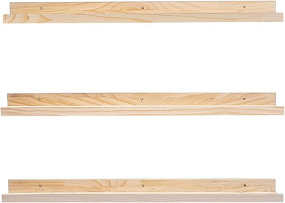 MBYD 36 Inch Floating Shelves Natural Wood, Wall Mount Picture Ledge Wooden Wall Shelf Nursery Bookshelf for Bedroom, Living Room, Office, Kitchen, Set of 3 Same Dimensions