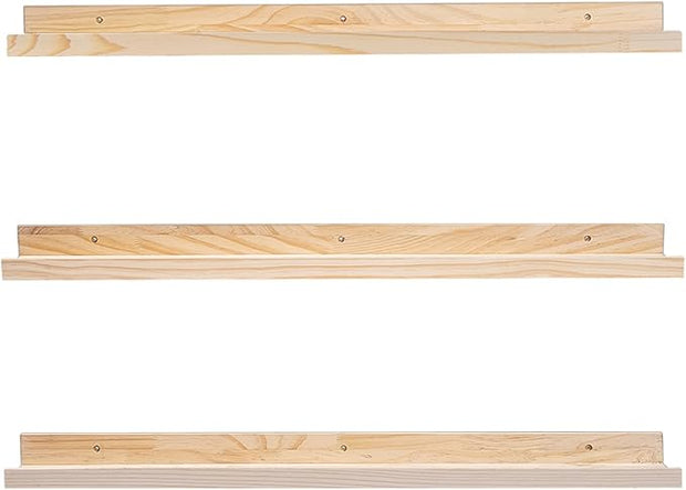 MBYD 36 Inch Floating Shelves Natural Wood, Wall Mount Picture Ledge Wooden Wall Shelf Nursery Bookshelf for Bedroom, Living Room, Office, Kitchen, Set of 3 Same Dimensions