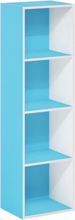 Furinno PASIR Book Shelf, 4-Tier Modern Bookshelf, Open Shelves Bookcase 9 x 12 x 42, for Living Room, Bedroom, Home Office, Light Blue/White