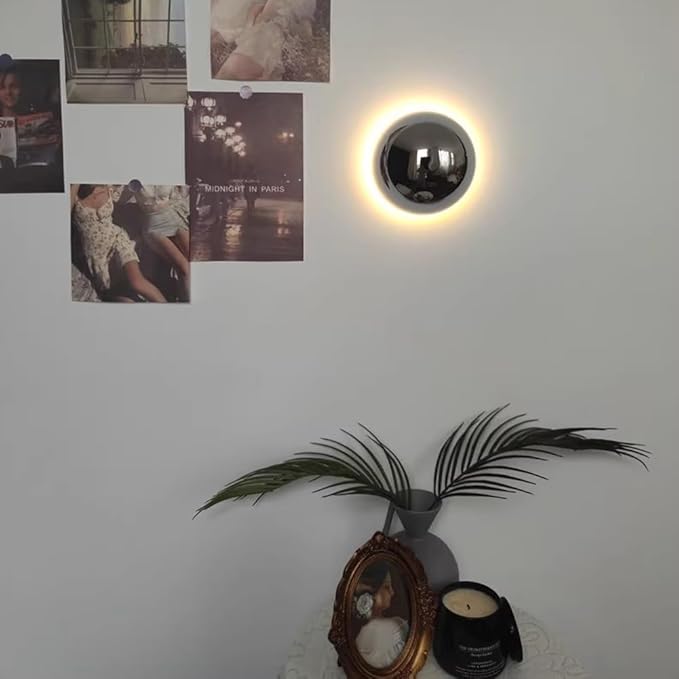 Modern Sphere Wall Sconce, 6.3 Inch Round Ball Light with Backlit Glow Effect, Contemporary Accent Fixture for Bedroom, Living Room, Bathroom Vanity, Hallway(Chrome)