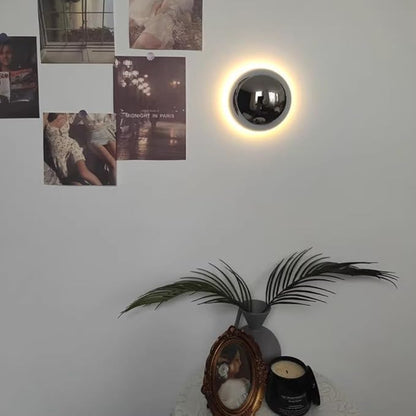 Modern Sphere Wall Sconce, 6.3 Inch Round Ball Light with Backlit Glow Effect, Contemporary Accent Fixture for Bedroom, Living Room, Bathroom Vanity, Hallway(Chrome)