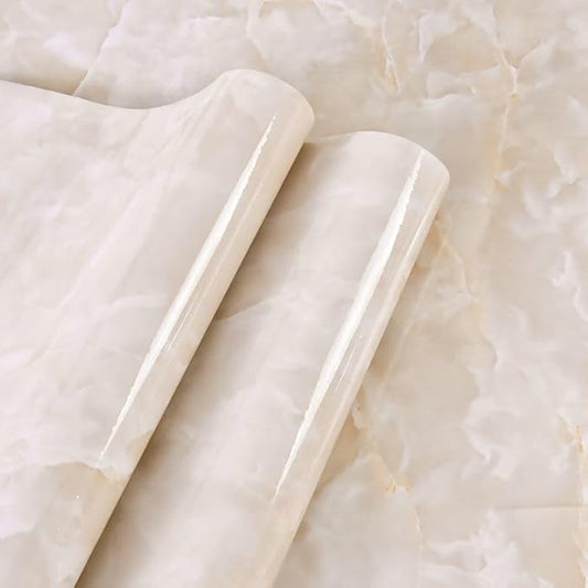 Yancorp 32.8ft Cream White Contact Paper Removable Wallpaper Peel and Stick Countertops Waterproof Marble Wallpaper Self-Adhesive Peel and Stick Backsplash for Cabinets Kitchen