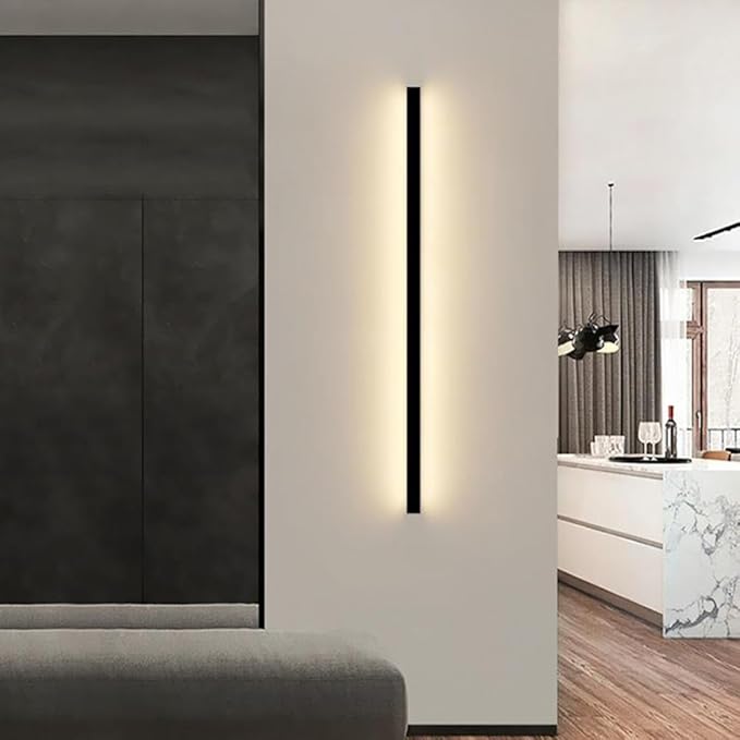 Modern Linear Wall Sconce - LED Black Wall Lighting Fixture for Bedroom, Hallway, Office & Living Room - Minimalist 80cm Indoor Wall Washer (3000K)