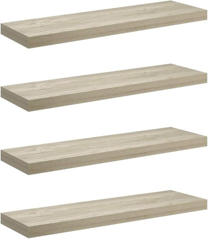 Set of 4 Oak Floating Wall Shelves, Modern Minimalist Honeycomb MDF and Metal Design for Secure Display and Storage, 31.5" Long Each