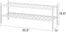 Long Shoe Rack for Entryway,Shoe Organizer for Hallway Closet, Bamboo Wood Shoe Racks for Indoor Outdoor (White, 2-Tier Long)