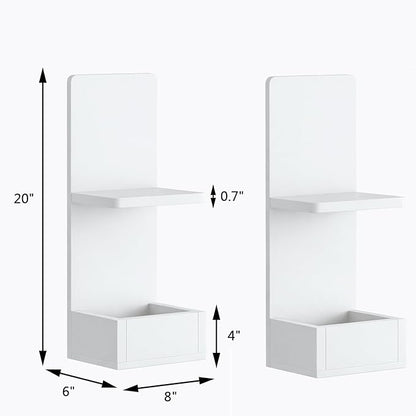 2-Tier White Floating Wall Shelf, 20x8x6 Wall-Mounted Wooden Beside Shelf/Nightstand for Home Décor, Plants, Cosmetics, Bathroom, Kitchen, Bedroom Storage (White with Box)
