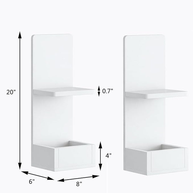 2-Tier White Floating Wall Shelf, 20x8x6 Wall-Mounted Wooden Beside Shelf/Nightstand for Home Décor, Plants, Cosmetics, Bathroom, Kitchen, Bedroom Storage (White with Box)