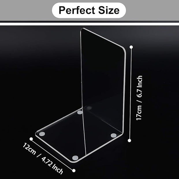 MerryNine 2 Pair Plastic Acrylic Bookends Pair Organizer Bookshelf Decor Decorative Bedroom Library Office School Supplies Stationery Gift (3.54x4.72x6.7 Inch)