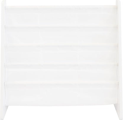 Humble Crew 4-Tier Kids Bookshelf, White Wood/White - Premium Book Shelf for Kids Rooms with Four Deep Pockets - Toddler Sling Book Rack with Deep Sleeves, Nursery Bookcase Organizer