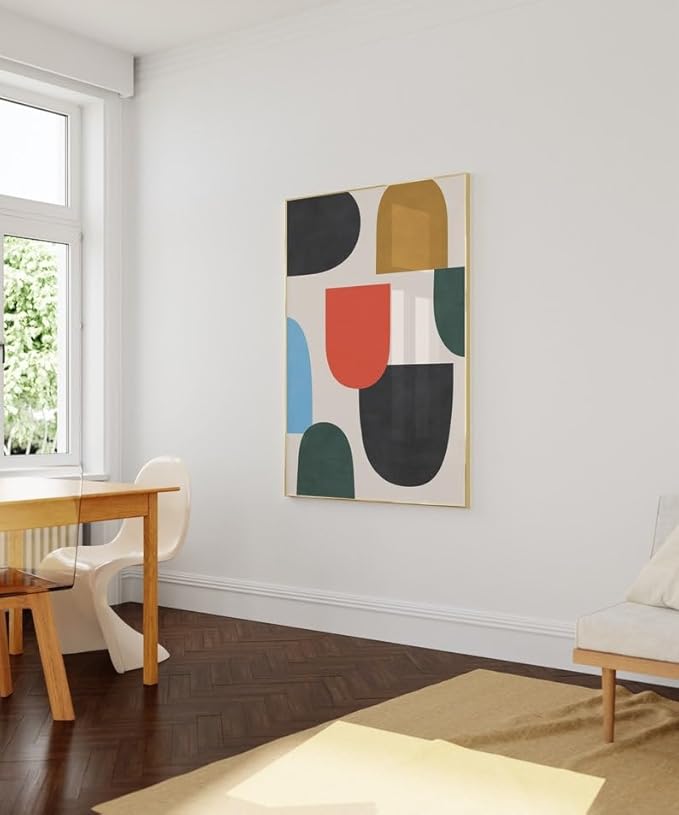 Nationcog Colorful Mid Century Wall Art, Minimalist Abstract Geometric Poster with Red Blue Green Beige Tones, Modern Contemporary Decor for Living Room or Office (Unframed) (24x36)