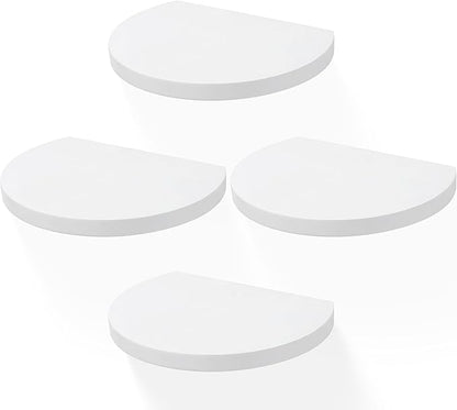 Small Wood Floating Shelves (4-Pack, 8-inch Diameter) - Round Sturdy Invisible Wall Mount Display for Small Plants,Toys,Bathroom,Living Room Storage & Modern Rustic Décor (White)