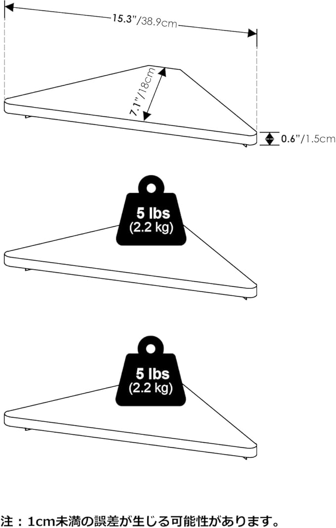 Furinno Rossi Triangle Corner Floating Shelves, Wall Mount Display Shelf, White, Set of 3 (Pack of 2)