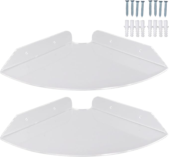 Acrylic Wall Mount Floating Corner Shelves 2pcs Quarter Round Shower Shelf, Sturdy Wall Storage Display Organizer for Bathroom Kitchen Bedroom Living Room 1.2 x 8.3 x 8.3in (Transparent)