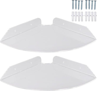 Acrylic Wall Mount Floating Corner Shelves 2pcs Quarter Round Shower Shelf, Sturdy Wall Storage Display Organizer for Bathroom Kitchen Bedroom Living Room 1.2 x 8.3 x 8.3in (Transparent)