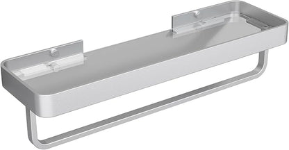 Danpoo 16 Inch Long Floating Bathroom Shelf with Towel Bar, Clear Tempered Glass Wall Shelf with Hand Towel Holder for Bathroom Storage Organizer, Matte Silver